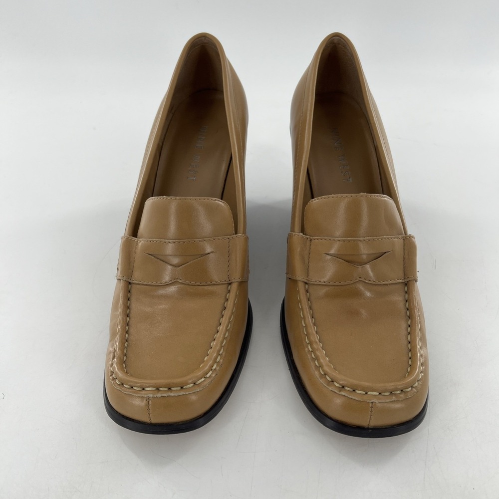 Vintage 90s Nine West Wedge Womens Square Toe Pinched Loafers Nude Granny 9.5 M - Picture 2 of 16